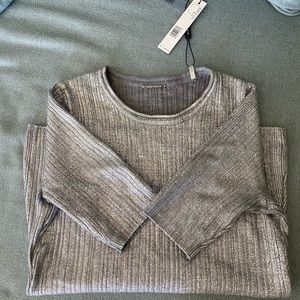 Elie Tahari Shantay Sweater Tshirt Metallic Silver